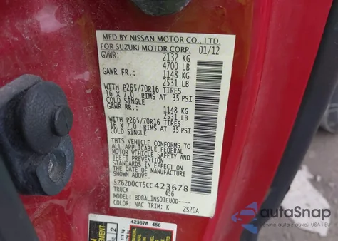 2012 Suzuki Equator Premium z USA, uszkodzony, nr VIN 5Z62D0CT5CC423678